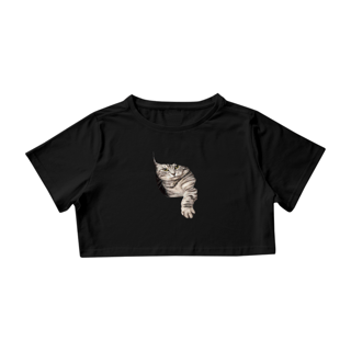 Camiseta Cropped Gato Saindo da Parede