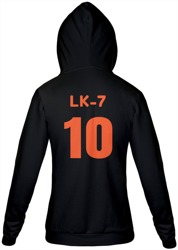 Moletom de zíper unissex (masculino e feminina). LK-7 camisa 10.  Estampa nas costas 
