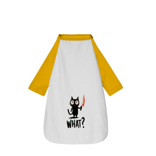 Nome do produto Camiseta Pet “What?” – Gato Psicótico Edition