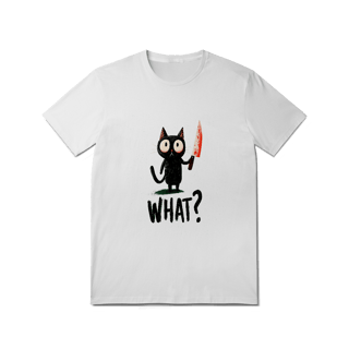 Nome do produto Camiseta “What?” – Gato Psicótico Edition