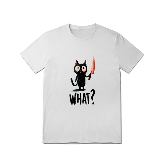 Camiseta “What?” – Gato Psicótico Edition
