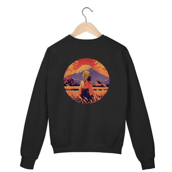 Moletom “Montanha da Serenidade” – Estilo Oriental com Gato Preto
