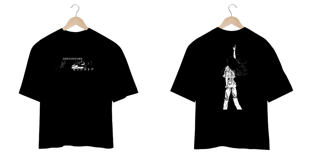 Nome do produto: Oversize Chainsawman frente e verso- Yoru Minimalist dark colors