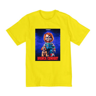 Nome do produto CAMISETA QUALITY INFANTIL, CHUCKY  BRINCA COMIGO-10 A 14 ANOS 