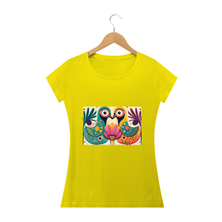 Nome do produto CAMISETA BABY LONG QUALITY, COLORFUL BIRDS