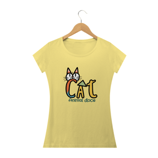 CAMISETA BABY LONG ESTONADA, CAT LETRAS