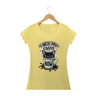 Nome do produto CAMISETA BABY LONG ESTONADA CAT, I NEED MY COFFEE 