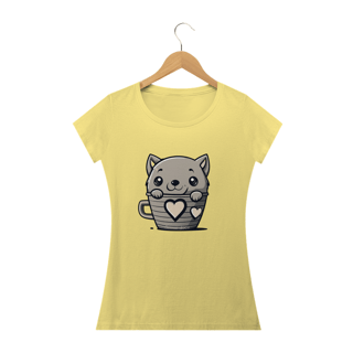 Nome do produto CAMISETA BABY LONG ESTONADA, CAT IN THE CUP