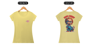 Nome do produto CAMISETA BABY LONG ESTONADA  DOG FRENTE E COSTAS, LINHA FILME CHUCKY BRINCA COMIGO