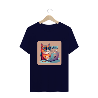 Nome do produto CAMISETA T-SHIRT PLUS SIZE, CAT GEEK ON THE COMPUTER