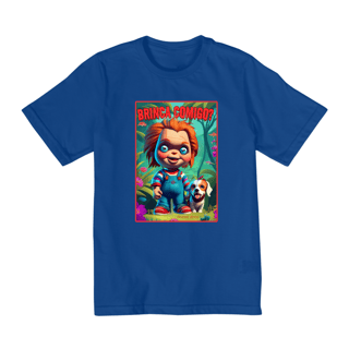 Nome do produto CAMISETA QUALITY INFANTIL, CHUCKY  BRINCA COMIGO-2 A 8 ANOS