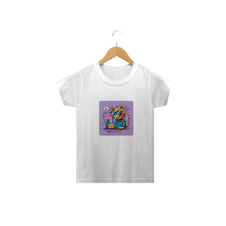 Nome do produto CAMISETA  CLASSIC INFANTIL, CAT GEEK ON THE COMPUTER-2 A 14 ANOS