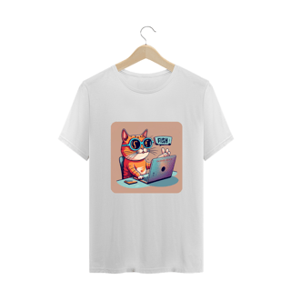 Nome do produto CAMISETA T-SHIRT PLUS SIZE, CAT GEEK ON THE COMPUTER