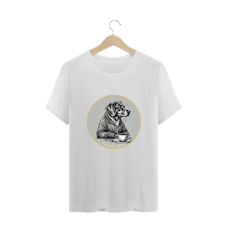 Nome do produto CAMISETA T- SHIRT PLUS SIZE, DOG GOLDEN COFFEE OVALPB
