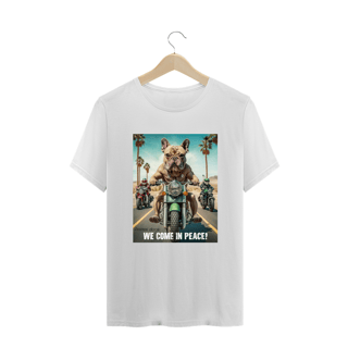 Nome do produto CAMISETA T-SHIRT PLUS SIZE DOG BULDOGUE, WE COME IN PEACE 