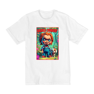 Nome do produto CAMISETA QUALITY INFANTIL, CHUCKY  BRINCA COMIGO-2 A 8 ANOS