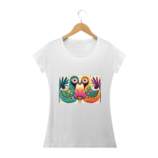 Nome do produto CAMISETA BABY LONG QUALITY, COLORFUL BIRDS
