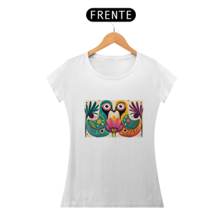 Nome do produto CAMISETA BABY LONG ALGODÃO PIMA, COLORFUL BIRDS