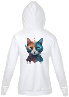 Nome do produto MOLETOM COM ZIPER UNISSEX, BOLSO CANGURU-P M G GG-COLORFUL CAT, INTERIOR FLANELADO, PUNHO E BARRA EM RETILÍNEA