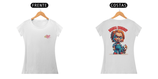 Nome do produto CAMISETA BABY LONG PRIME DOG FRENTE E COSTAS LINHA FILME CHUCKY BRINCA COMIGO