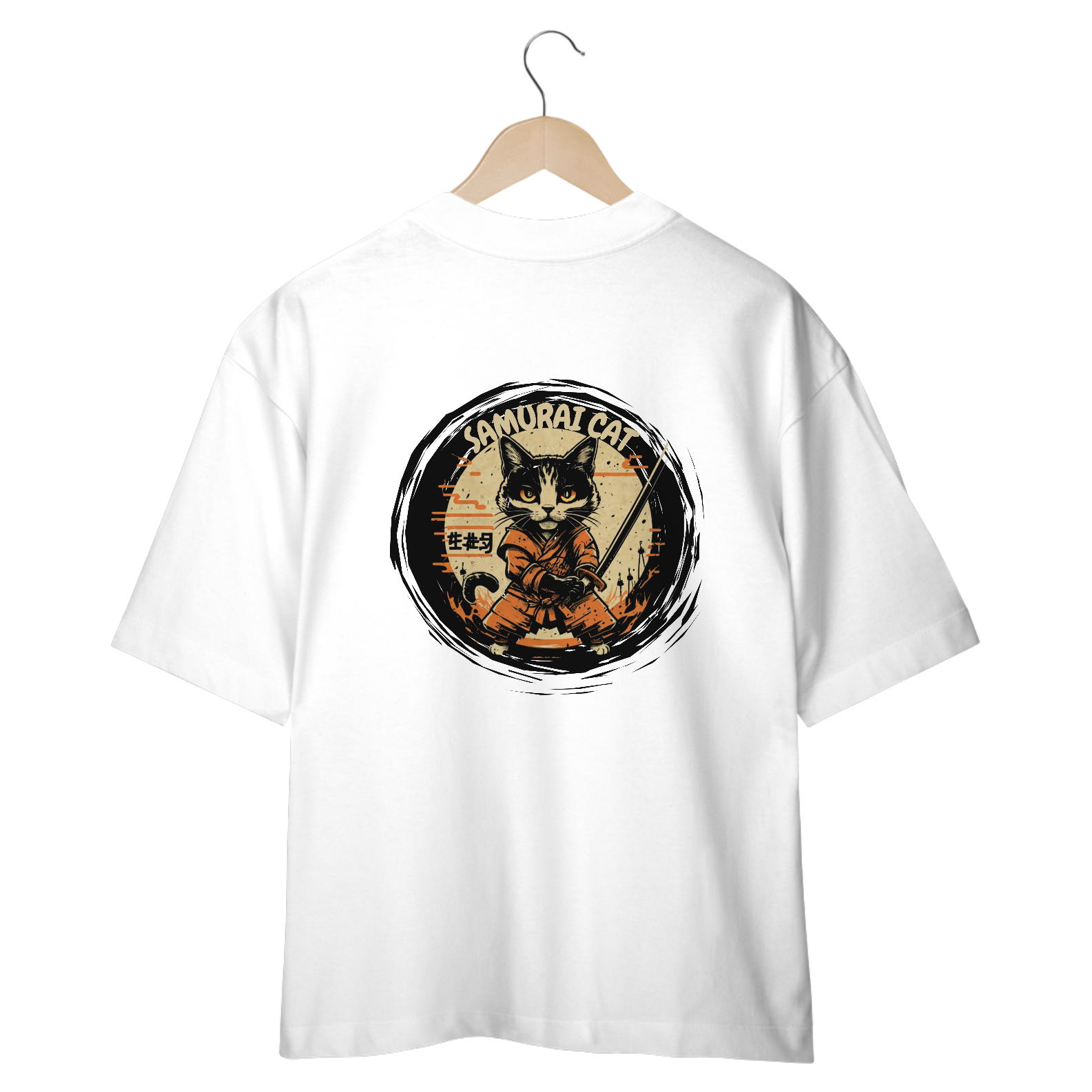 CAMISETA OVERSIZED COSTAS, SAMURAI CAT