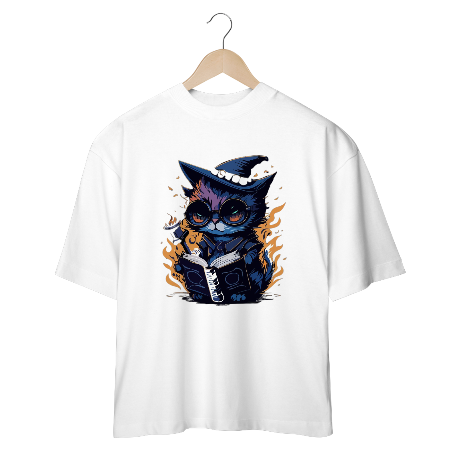 CAMISETA OVERSIZED, BLACK CAT HALLOWEEN