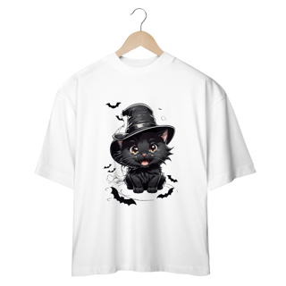 CAMISETA OVERSIZED, BLACK CAT HALLOWEEN