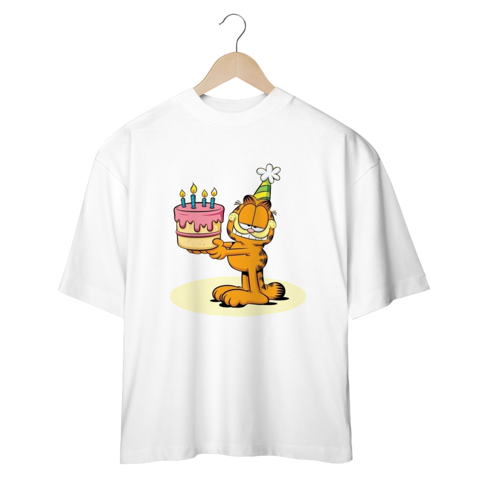 CAMISETA OVERSIZED, GARFIELD FELIZ ANIVERSARIO 