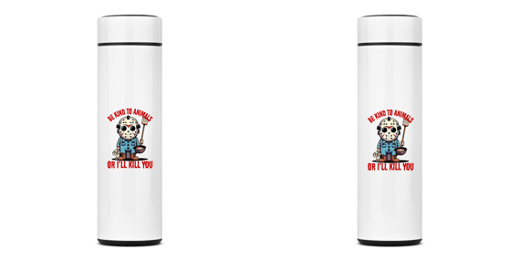 GARRAFA TÉRMICA DOG JASON BE KIND TO ANIMALS, AÇO INOXIDÁVEL 400ML FRENTE E VERSO 