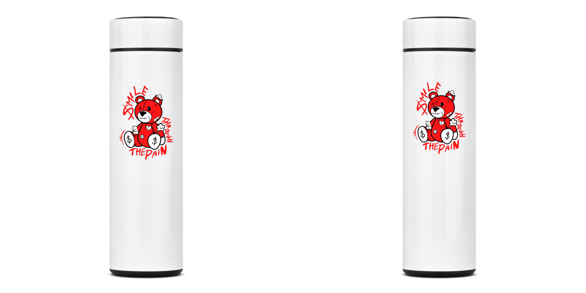 Nome do produto: GARRAFA TÉRMICA URSO HARD BEAR, AÇO INOXIDÁVEL 40OML, FRENTE E VERSO