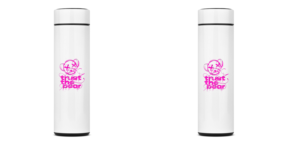 Nome do produto: GARRAFA TÉRMICA URSO TRUST THE BEAR, AÇO INOXIDÁVEL 40OML, FRENTE E VERSO