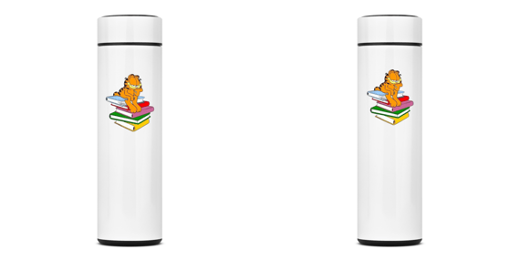 GARRAFA TÉRMICA CAT GARFIELD LIVROS, AÇO INOXIDÁVEL 40OML, FRENTE E VERSO