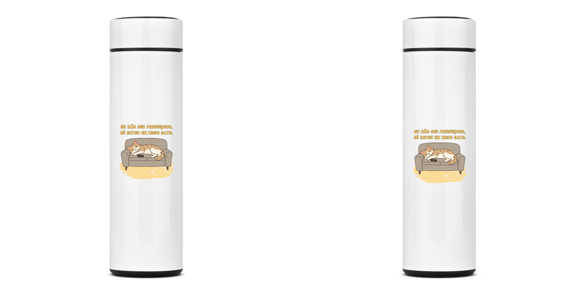 Nome do produto: GARRAFA TÉRMICA CAT FRASE, AÇO INOXIDÁVEL 40OML, FRENTE E VERSO