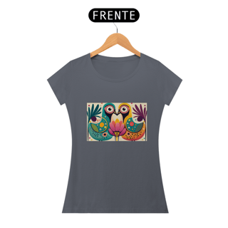 Nome do produto CAMISETA BABY LONG ALGODÃO PIMA, COLORFUL BIRDS
