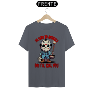 Nome do produto CAMISETA T-SHIRT PIMA DOG, LINHA FILME JASON BE KIND TO ANIMALS, SEXTA FEIRA 13