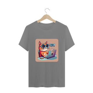 Nome do produto CAMISETA T-SHIRT PLUS SIZE, CAT GEEK ON THE COMPUTER