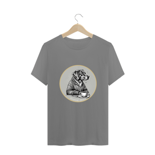 Nome do produto CAMISETA T- SHIRT PLUS SIZE, DOG GOLDEN COFFEE OVALPB