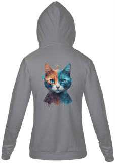 Nome do produto MOLETOM COM ZIPER UNISSEX, BOLSO CANGURU-P M G GG-COLORFUL CAT, INTERIOR FLANELADO, PUNHO E BARRA EM RETILÍNEA