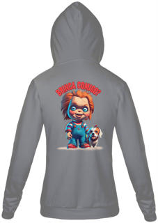 Nome do produto MOLETON COM ZIPER UNISSEX, BOLSO CANGURU DOG-P M G GG-FILME VERSÃO FOFINHA CHUCKY BRINCA COMIGO, 45% ALGODÃO E 55% POLIESTER, INTERIOR FLANELADO, PUNHO E BARRA EM RETILÍNEA