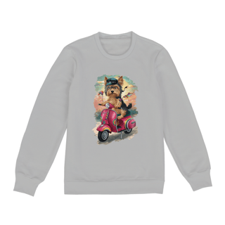 Nome do produto MOLETOM BLUSÃO UNISSEX FECHADO-P M G GG-DOG YORKSHIRE TERRIER  VESPA, POSSUI INTERIOR FLANELADO, PUNHO E BARRA EM RETILINEA  