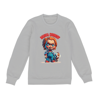 Nome do produto MOLETOM BLUSÃO UNISSEX FECHADO-P M G GG-DOG CHUCKY BRINCA COMIGO, POSSUI INTERIOR FLANELADO, PUNHO E BARRA EM RETILINEA  