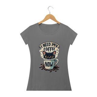 Nome do produto CAMISETA BABY LONG ESTONADA CAT, I NEED MY COFFEE 