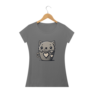 CAMISETA BABY LONG ESTONADA, CAT IN THE CUP