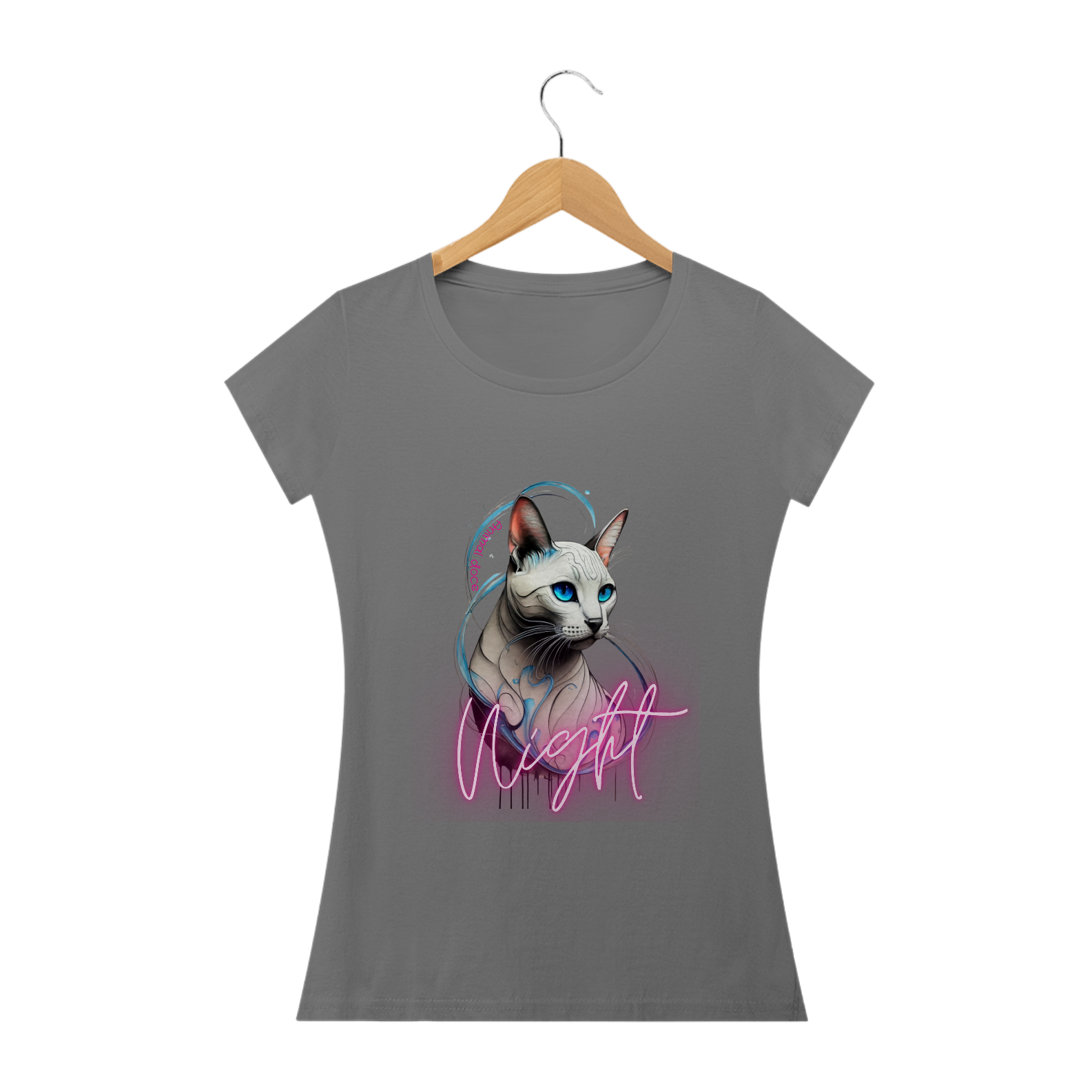 CAMISETA BABY LONG ESTONADA, CAT NIGHT 