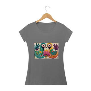 CAMISETA BABY LONG ESTONADA, COLORFUL BIRDS