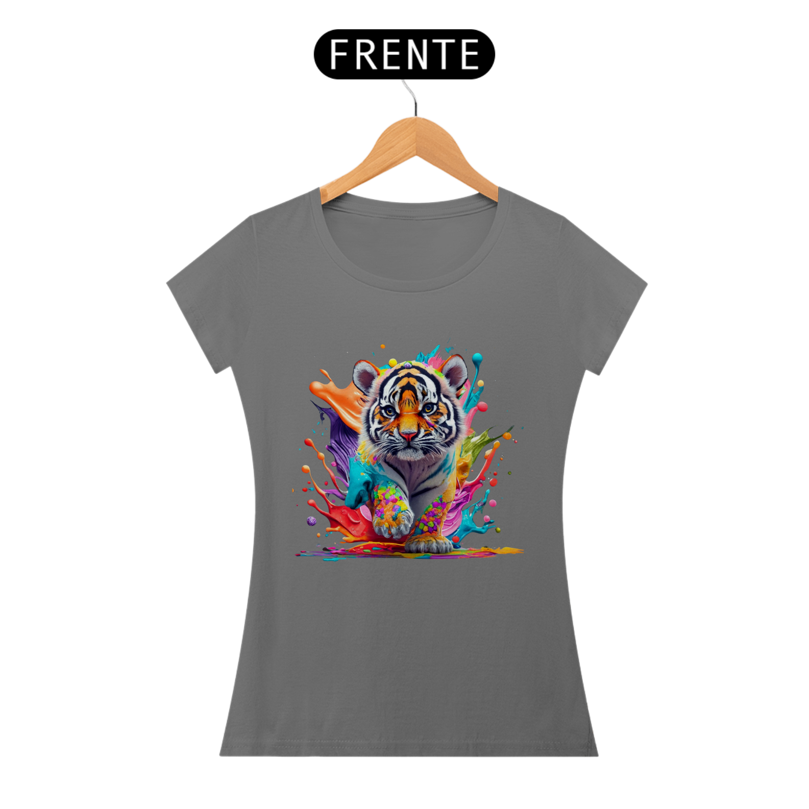 CAMISETA BABY LONG ESTONADA, COLORFUL TIGER