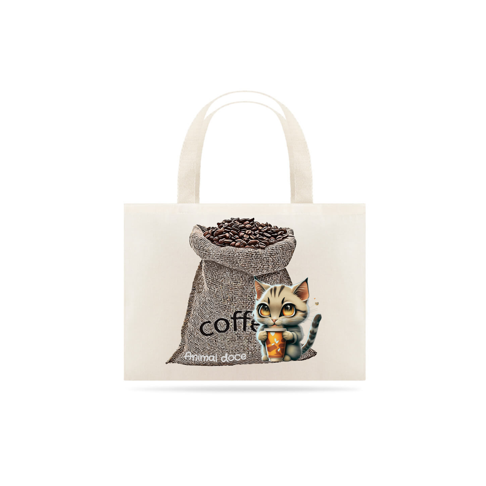 ECOBAG GRANDE CRU, 100% ALGODAO, GATINHO C/ COFFEE