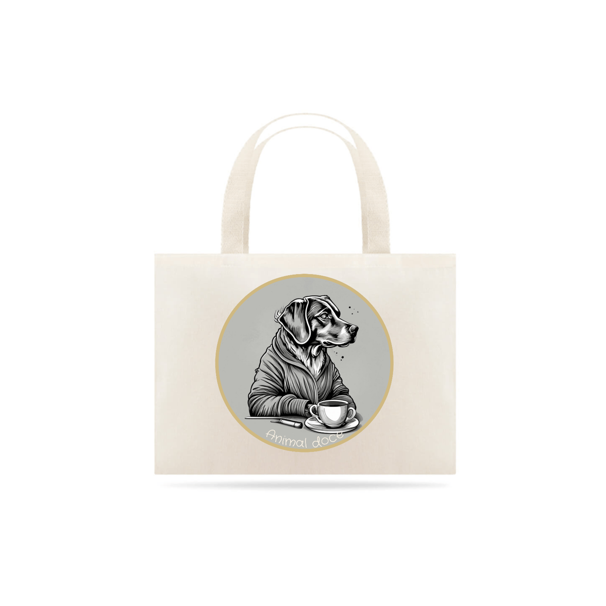 Nome do produto: ECOBAG GRANDE CRU, DOG GOLDEN COFFEE OVAL PB, 100%ALGODAO