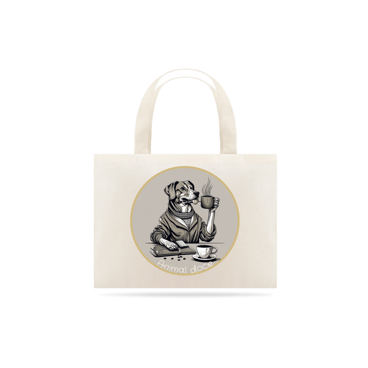 Nome do produto: ECOBAG GRANDE CRU, DOG GOLDEN COFFEE OVAL PB, 100%ALGODAO