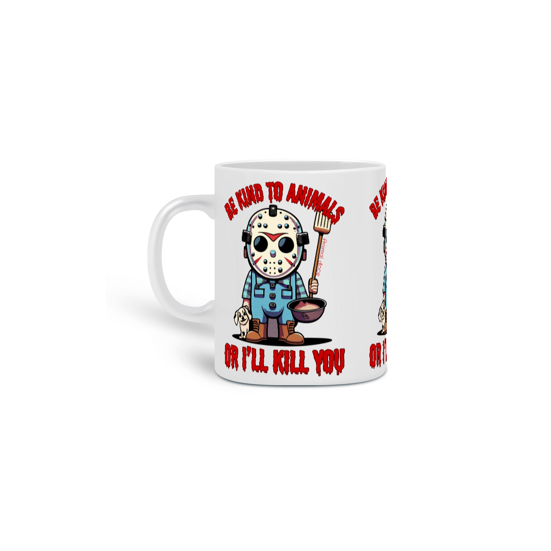 CANECA PERSONALIZADA CRIATIVA EM CERÂMICA, 325ML C/03 LADOS DOG JASON BE KIND SEXTA FEIRA 13